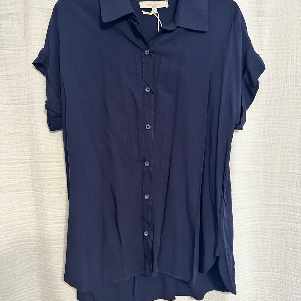 Navy Blue Women's Button-Up Top